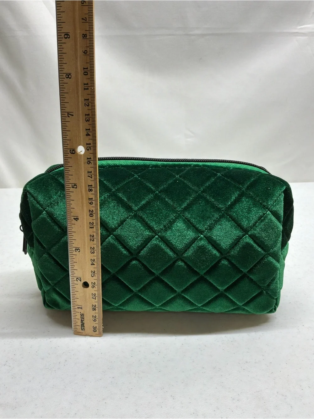 Wicked Green Velvet Quilted Cosmetic Travel Bag 5.5